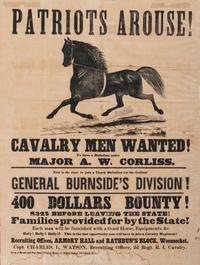 [CIVIL WAR]. Patriot’s Arouse! Cavalry Men Wanted! Providence, RI: Press of the Heald and Post, State Printing House, [1862].