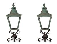 A Pair of Large Copper and Iron Wall Lanterns — Late 19th Century
