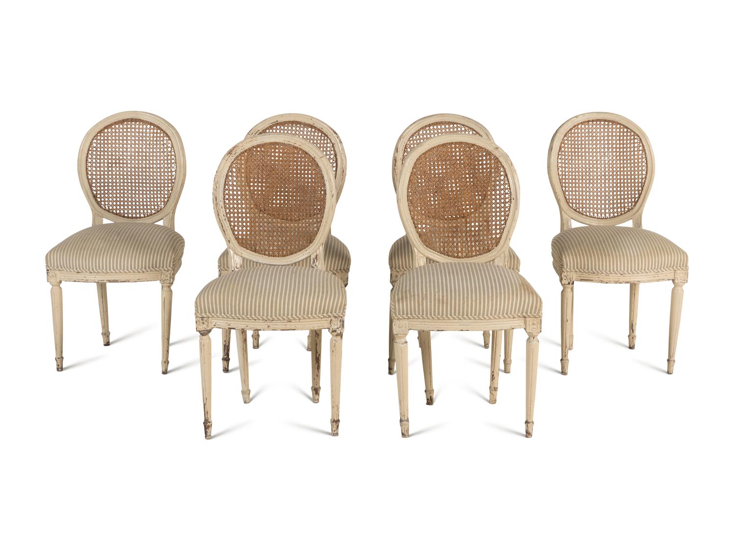 A Set of Six Louis XVI Style White-Painted Dining Chairs