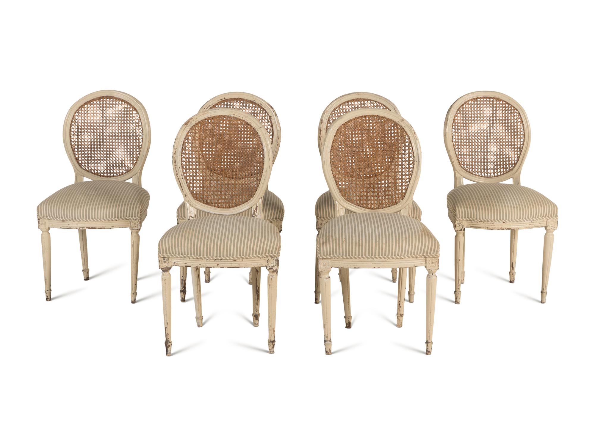 A Set of Six Louis XVI Style White-Painted Dining Chairs