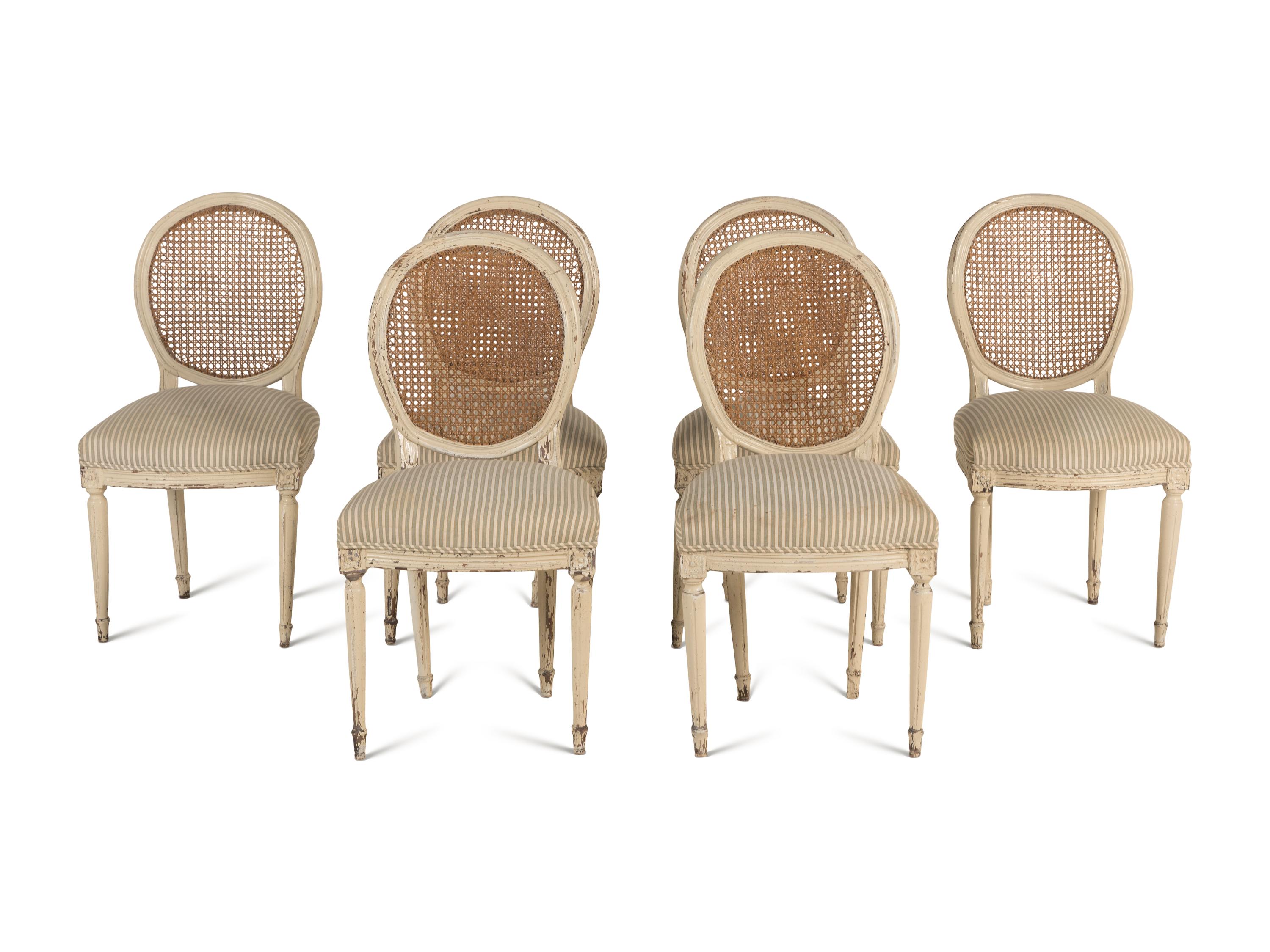 A Set of Six Louis XVI Style White-Painted Dining Chairs