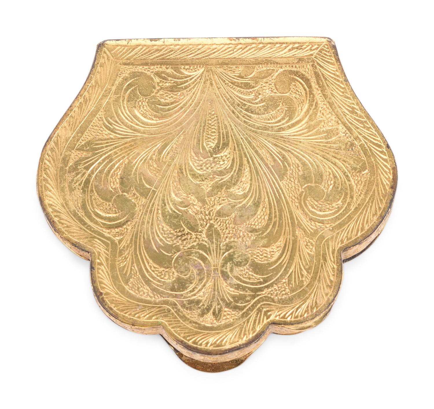A Continental Gilt Metal and Faux Malachite Compact