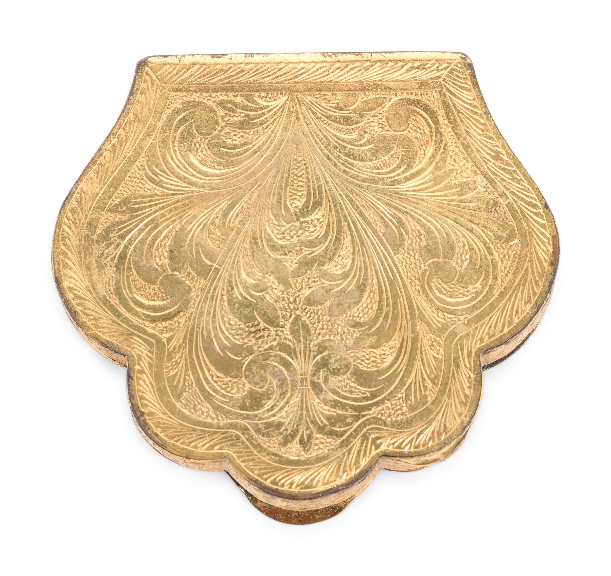 A Continental Gilt Metal and Faux Malachite Compact