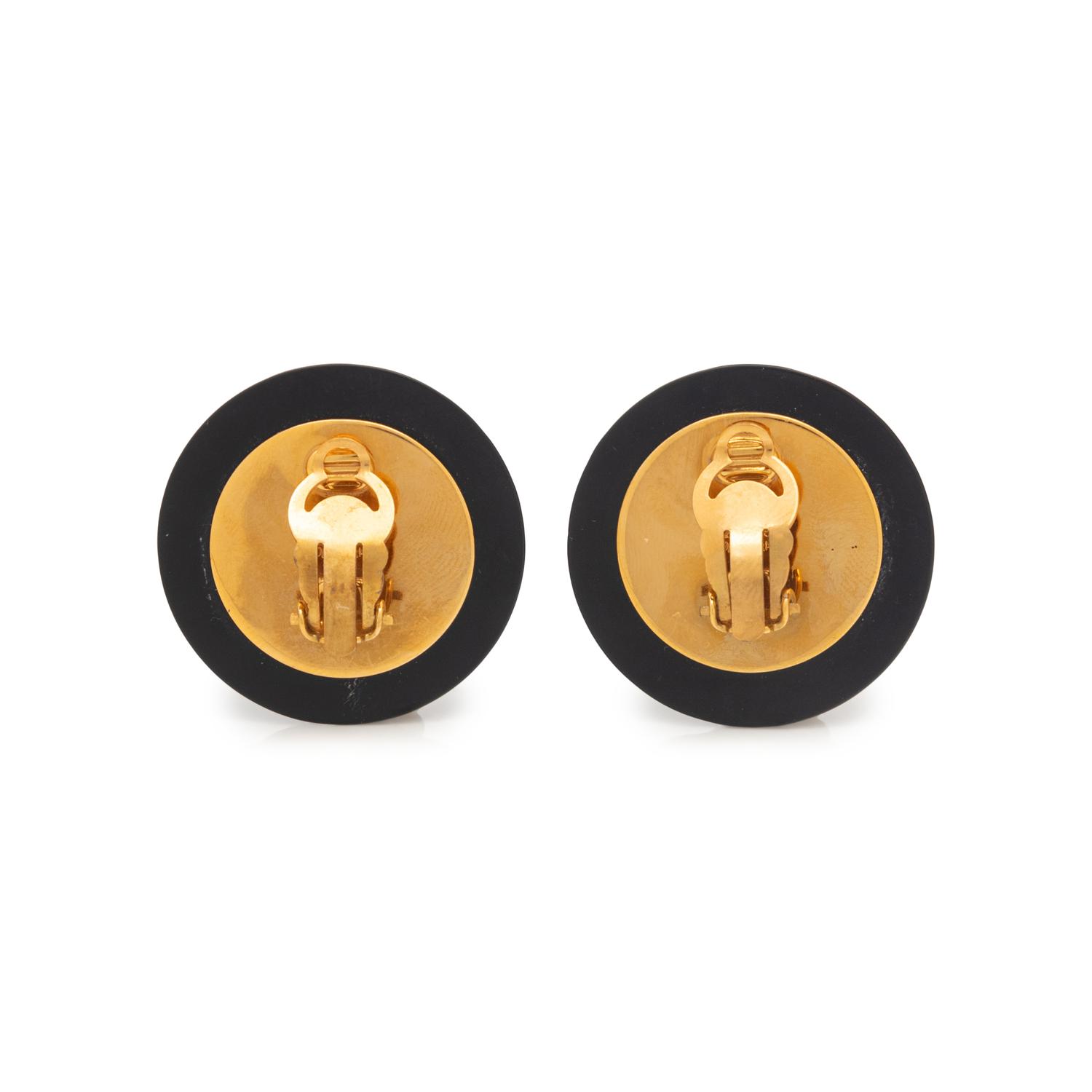 Iconic Chanel Black Quilted Gold-Tone Ear Clips