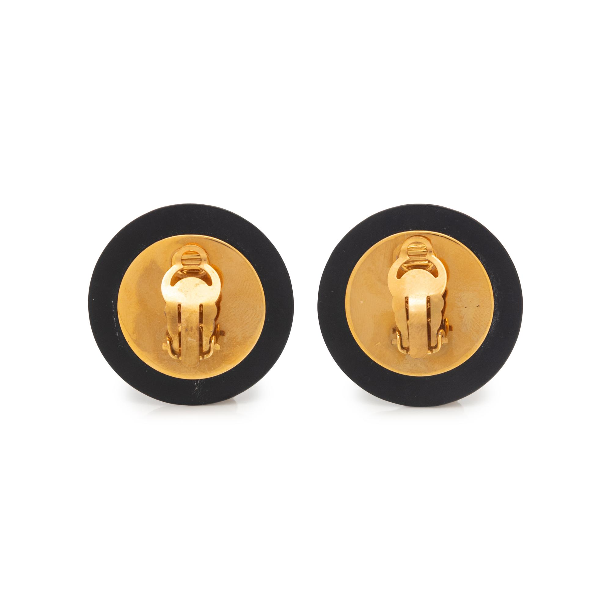 Iconic Chanel Black Quilted Gold-Tone Ear Clips