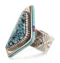 Sterling Silver and #8 Turquoise Ring, with Mosaic Inlay Bezel