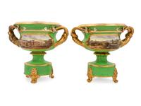 A Pair of Derby Porcelain Handled Urns