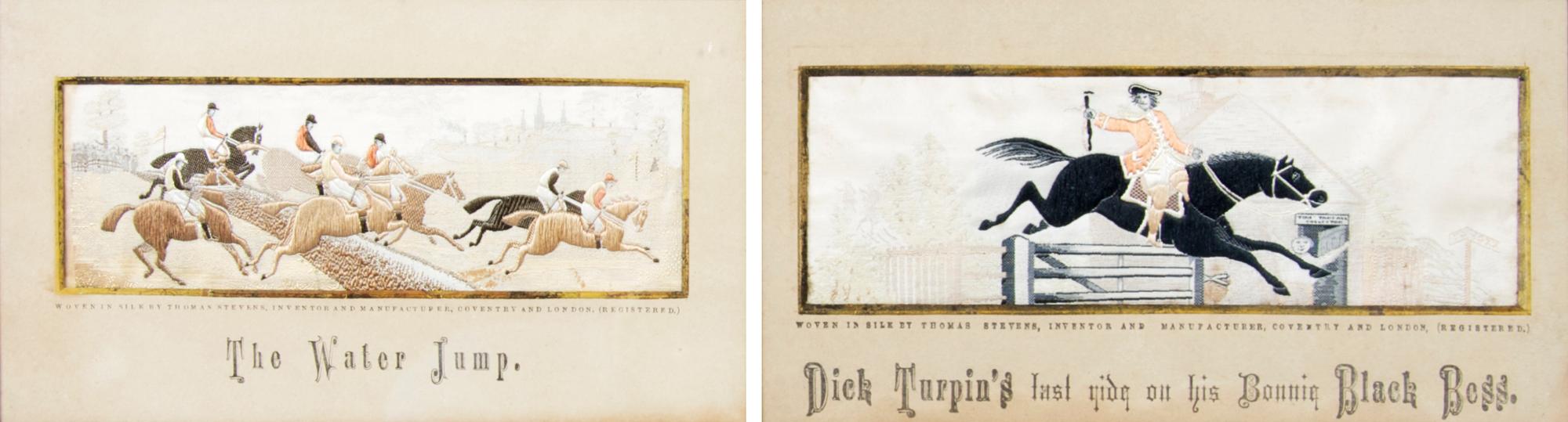 A Group of Two Woven Silk Stevengraphs Pertaining to Horses, Height 2 x width 6 inches of first.