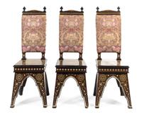 A Set of Three North Italian Bone Inlaid Side Chairs Height 45 inches. — 19TH CENTURY