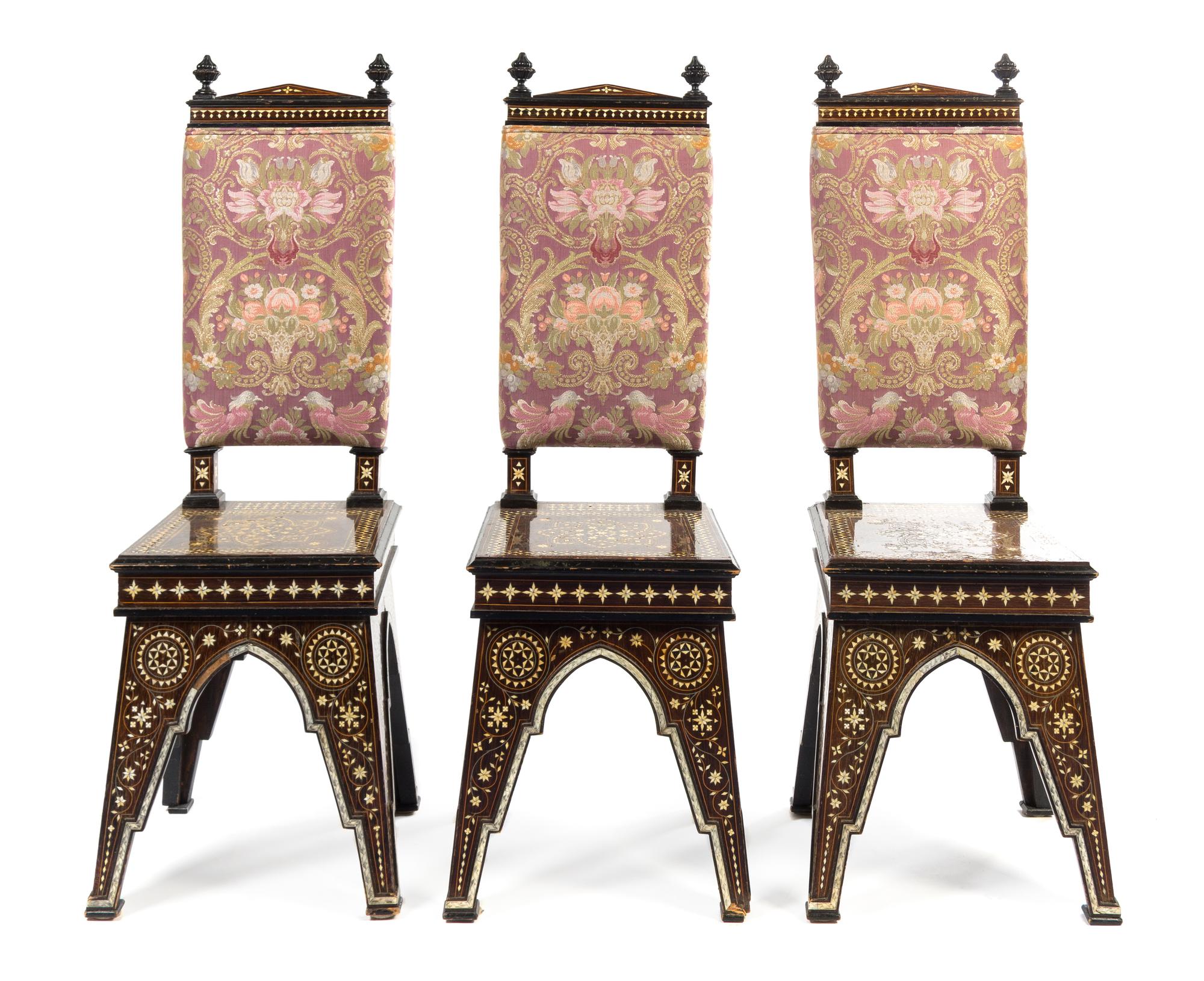 A Set of Three North Italian Bone Inlaid Side Chairs Height 45 inches. — 19TH CENTURY
