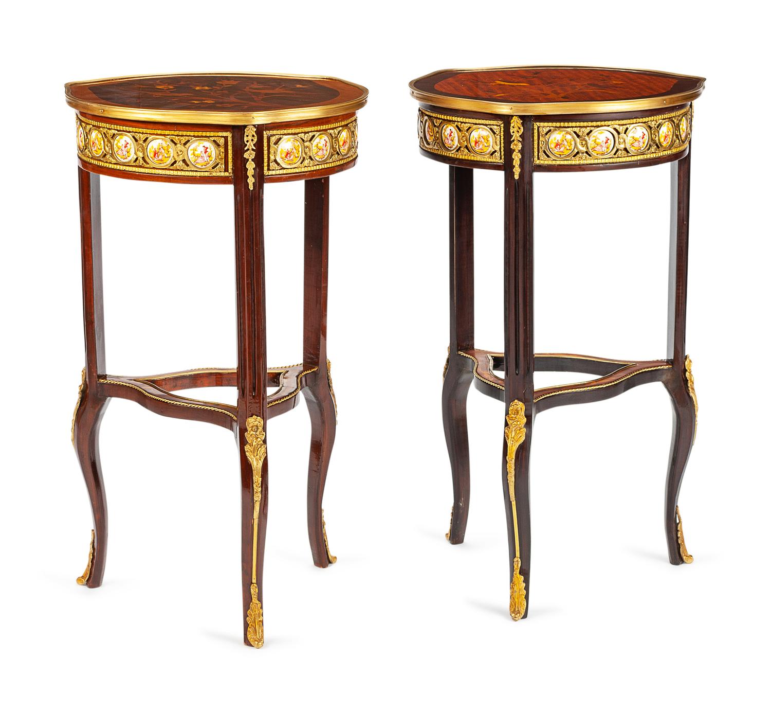 A Pair of Louis XV Style Gilt Metal Mounted Tables