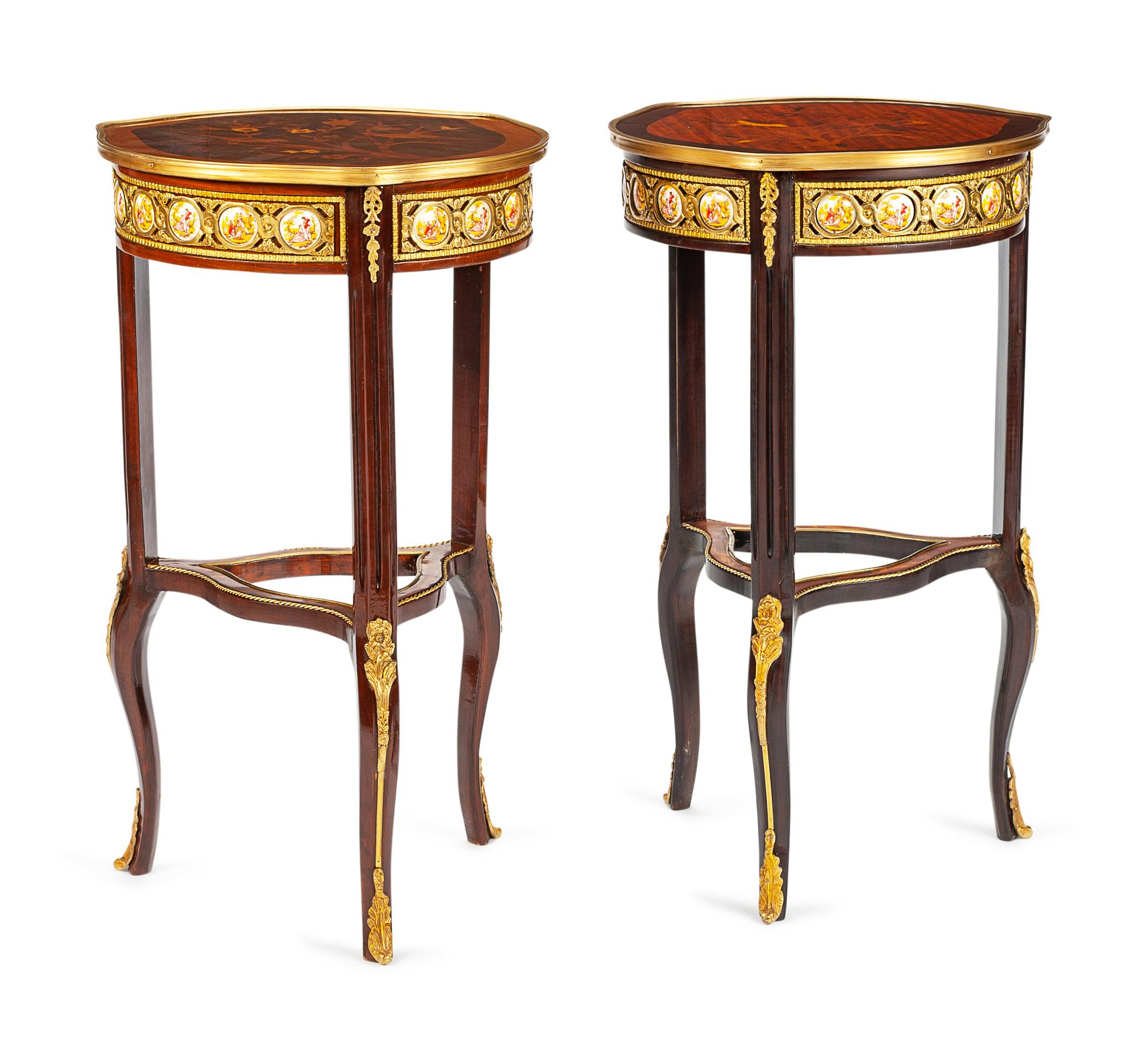 A Pair of Louis XV Style Gilt Metal Mounted Tables