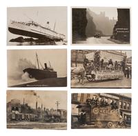 [EARLY PHOTOGRAPHY] -- [TRANSPORTATION]. A group of 23 real photo postcards of trains, ships, airplanes, automobiles, wrecks, and more.