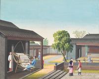 Chinese Export School 19th Century, A Set of Four Paintings Depicting Various Stages of Silk Production