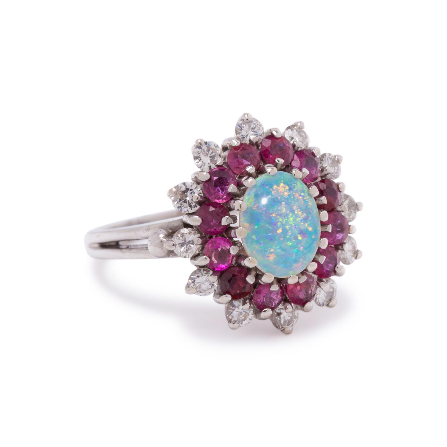 OPAL, RUBY AND DIAMOND RING