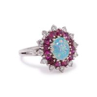 OPAL, RUBY AND DIAMOND RING