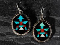Silver and Mosaic Inlay Knifewing Hook Earrings