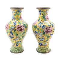 A Pair of Chinese Canton Enamel on Copper Vases