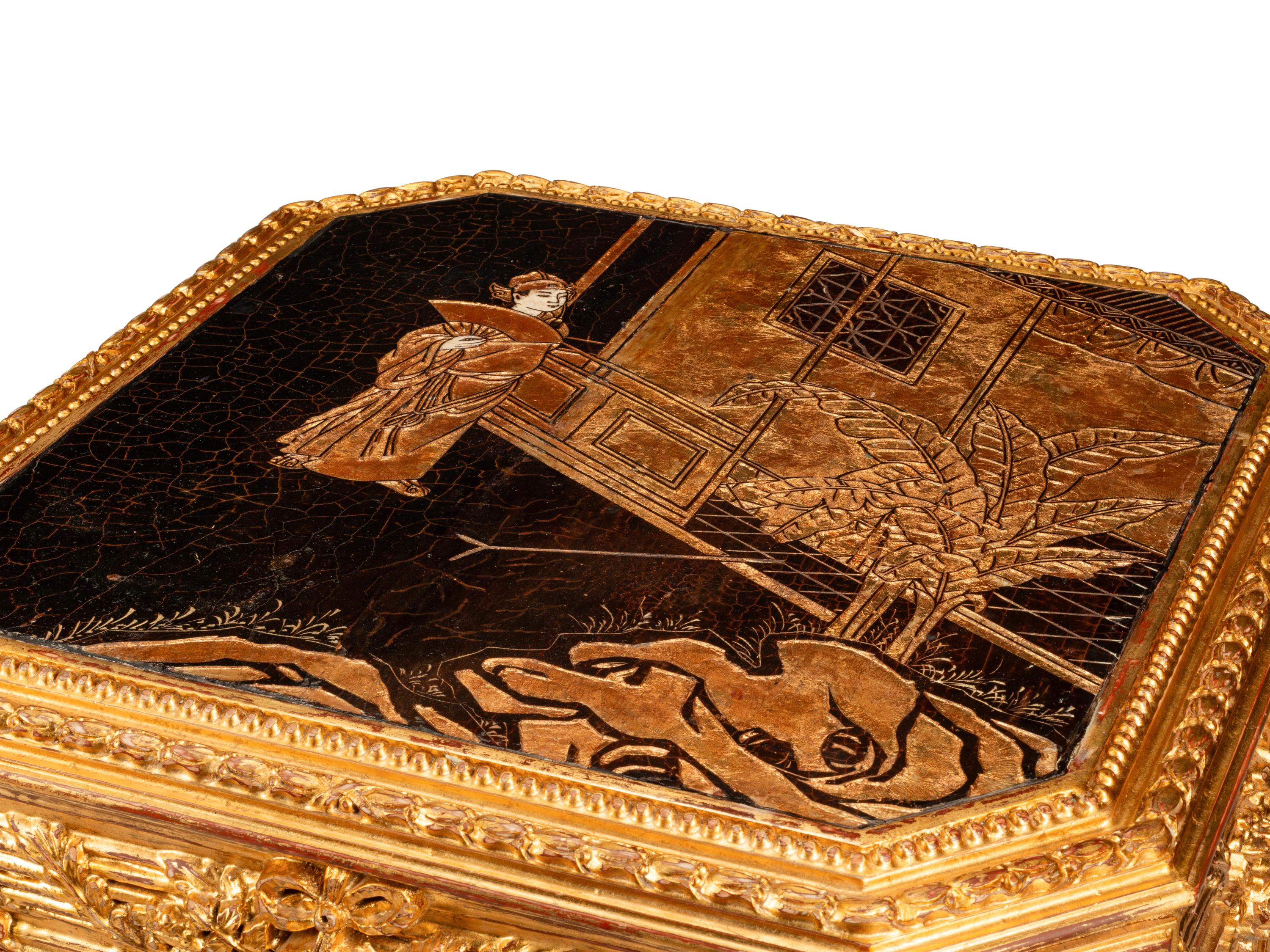A Pair of Continental Giltwood and Chinese Lacquer Side Tables