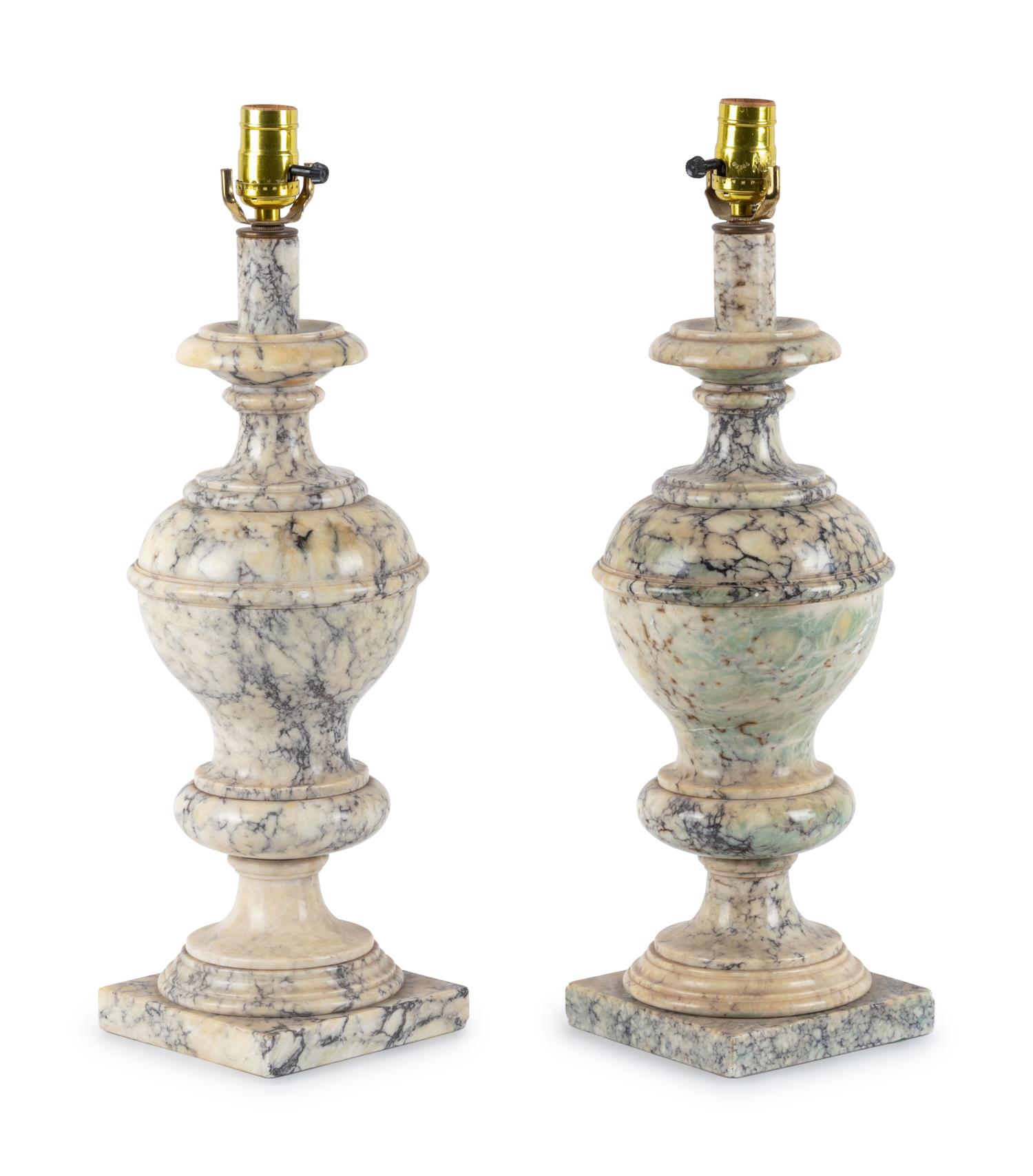 A Pair of Alabaster Finials Mounted as Lamps