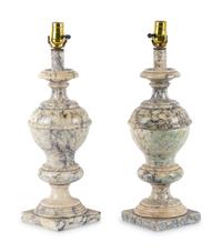 A Pair of Alabaster Finials Mounted as Lamps