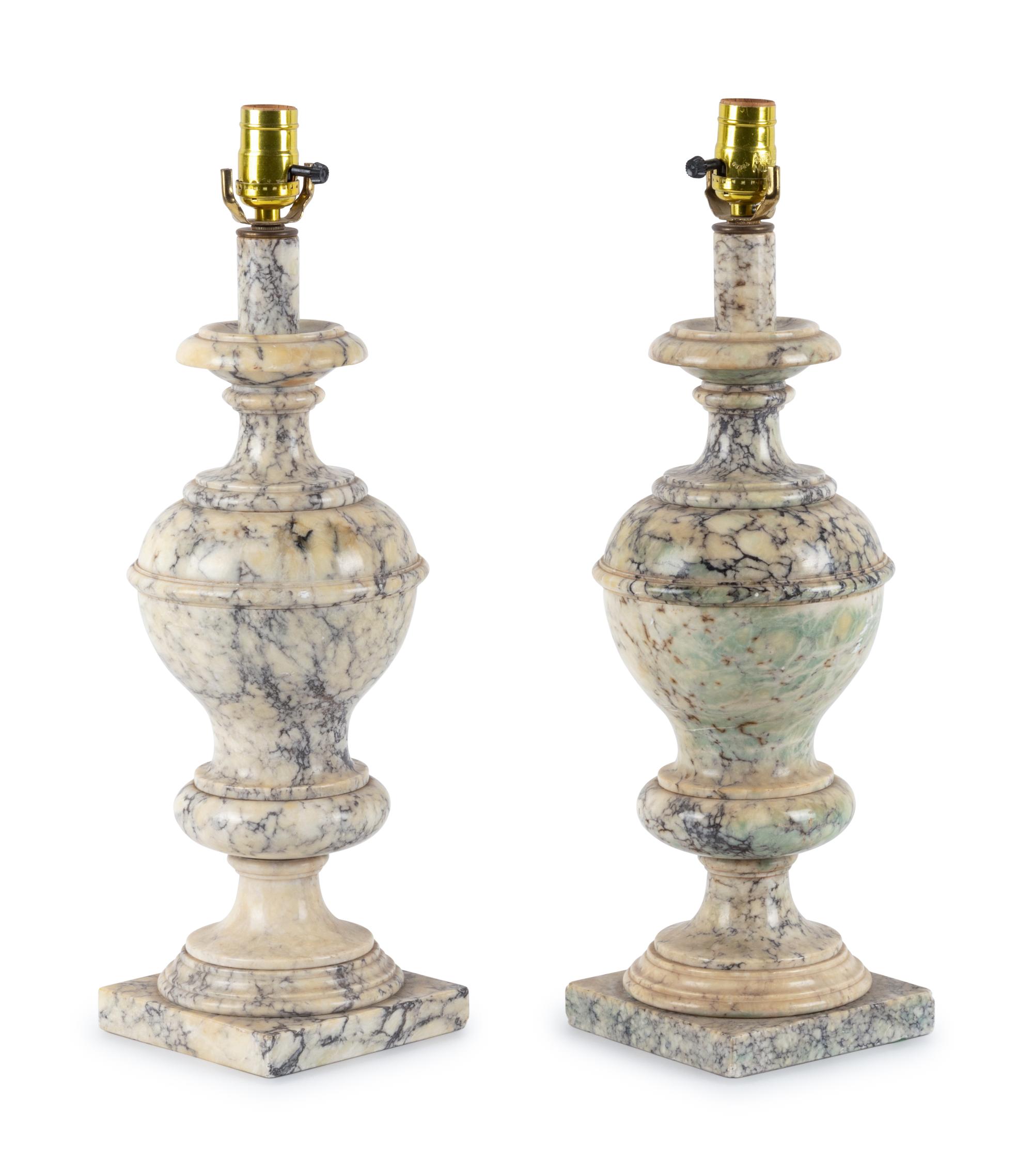 A Pair of Alabaster Finials Mounted as Lamps