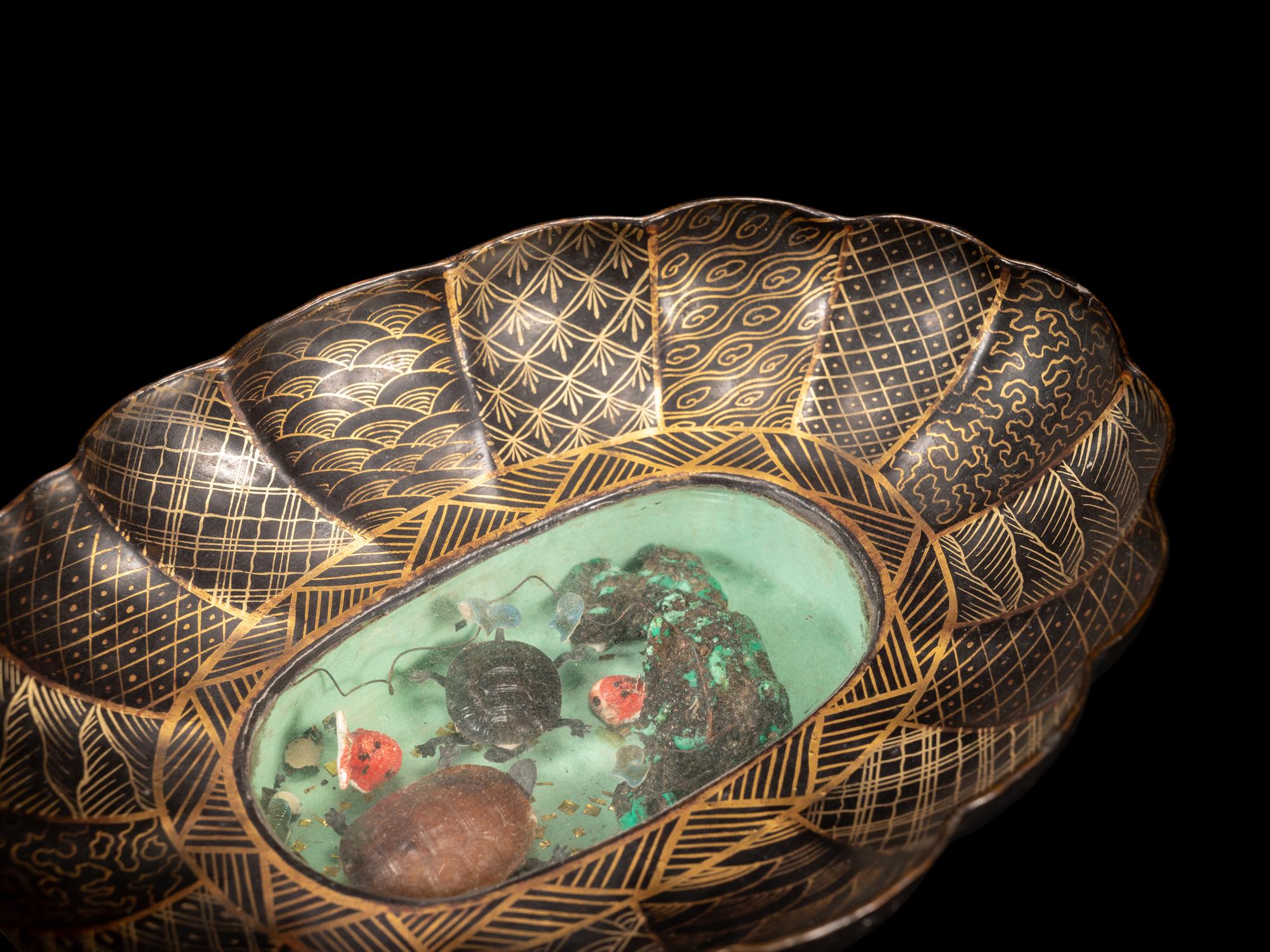 A Japanese Black and Gold Lacquer 'Turtle' Stem Dish