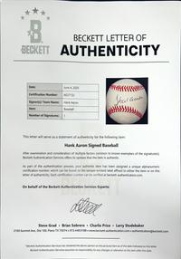 A Hank Aaron Single Signed Autograph Baseball (Beckett Authentication Services)