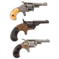 Lot of Three Antique Pocket Revolvers including Colt Open Top and New Line Models