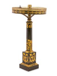 A Louis Philippe Gilt and Green Japanned Tôle Fluid Lamp Converted to Electricity