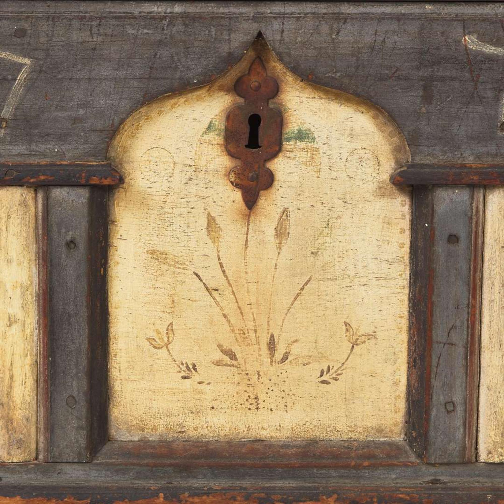 A painted and decorated architectural blanket chest Lancaster, Pennsylvania, dated "1774"