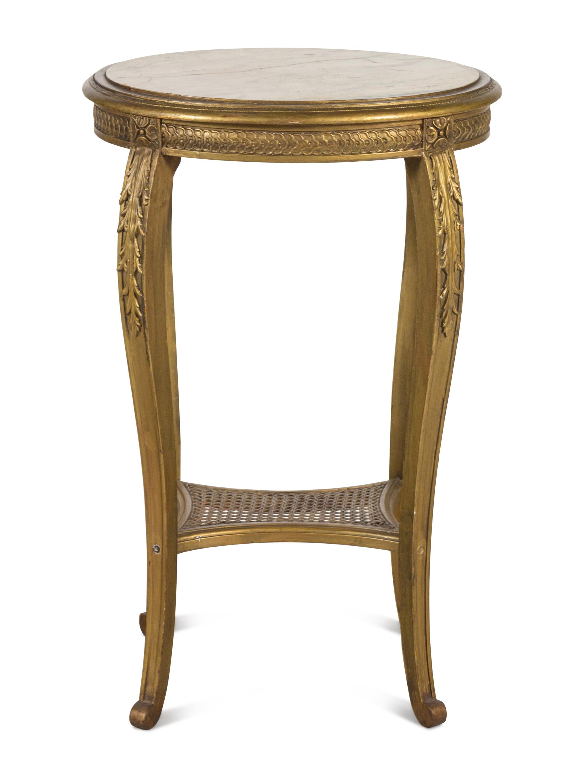 A Louis XV Style Giltwood Marble-Top Side Table