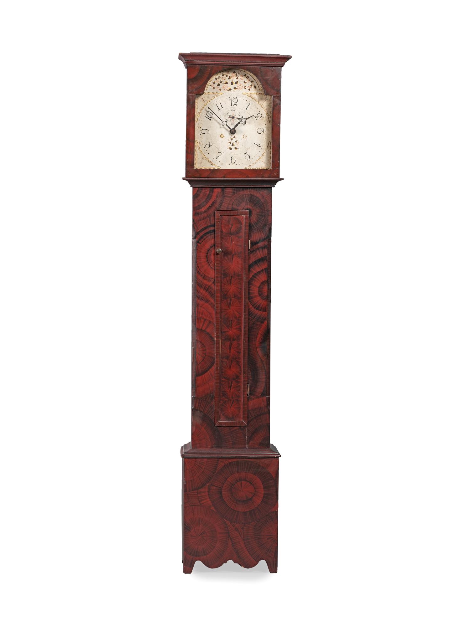 A Grain Paint Decorated Tall Case Clock