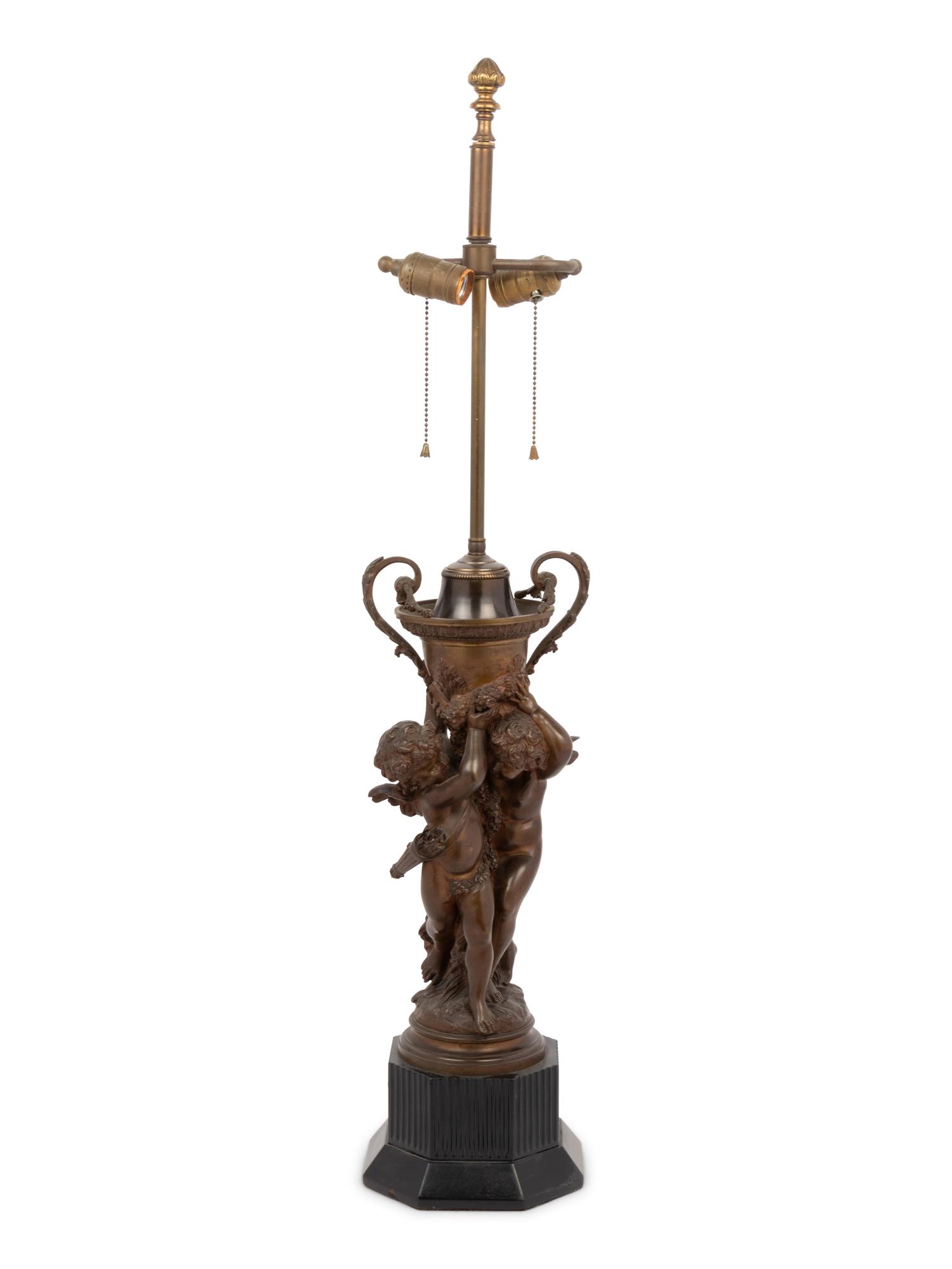 A Continental Bronze Figural Group Mounted as a Lamp