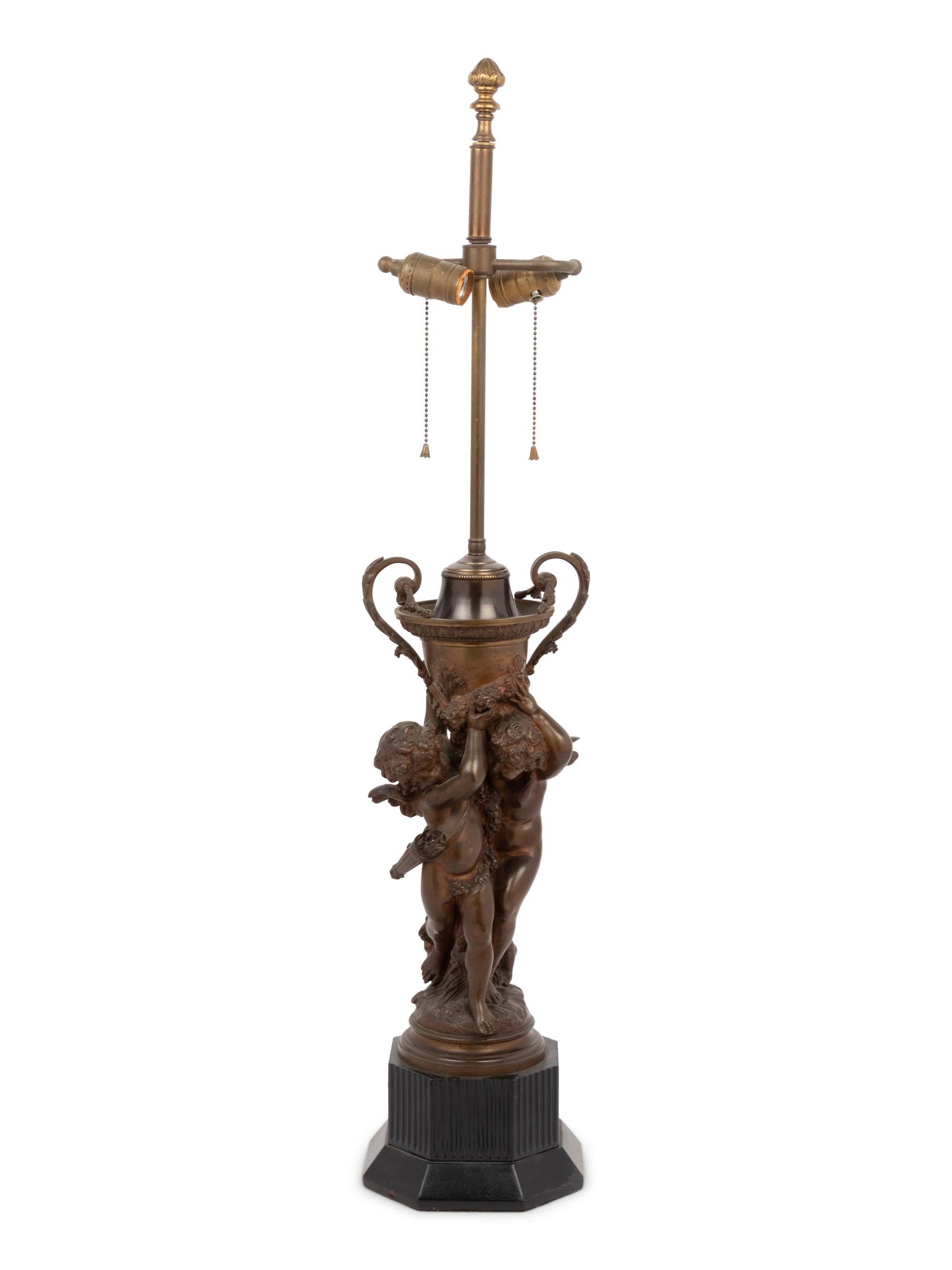 A Continental Bronze Figural Group Mounted as a Lamp