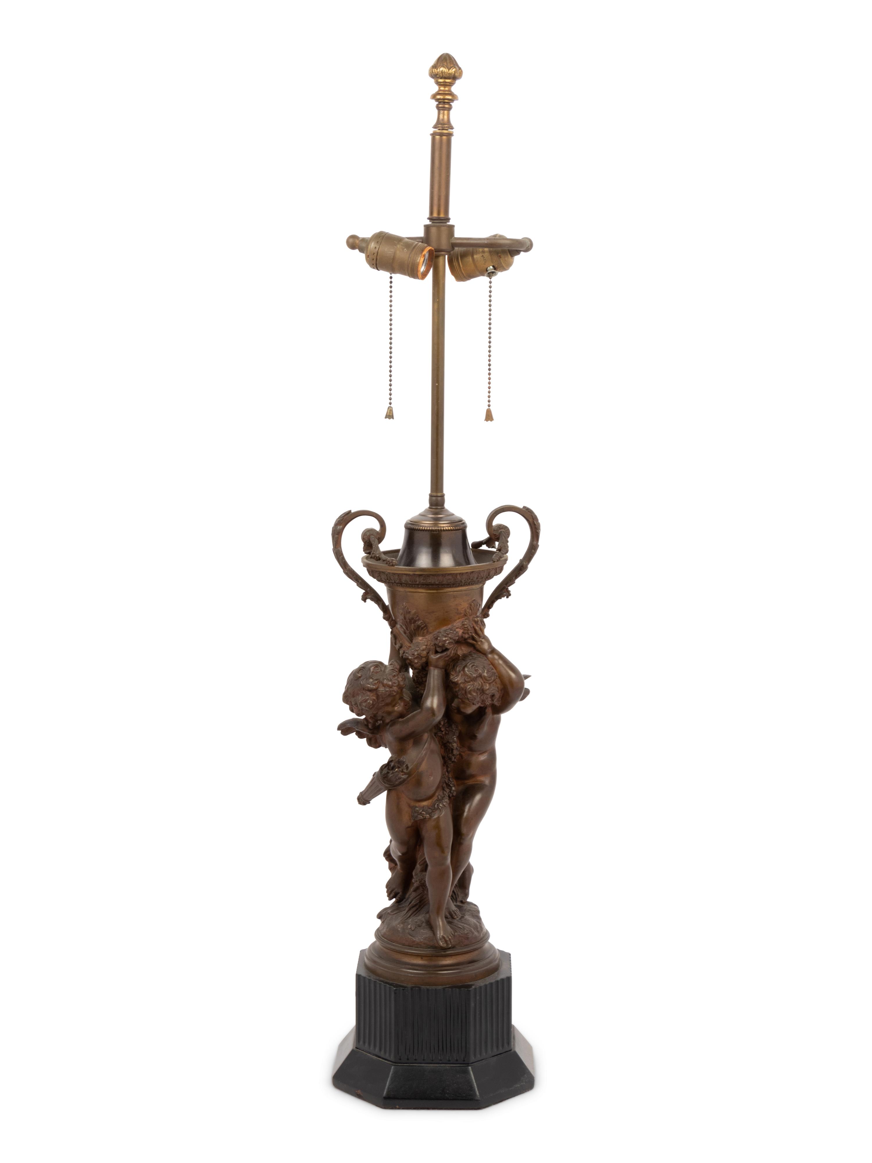A Continental Bronze Figural Group Mounted as a Lamp