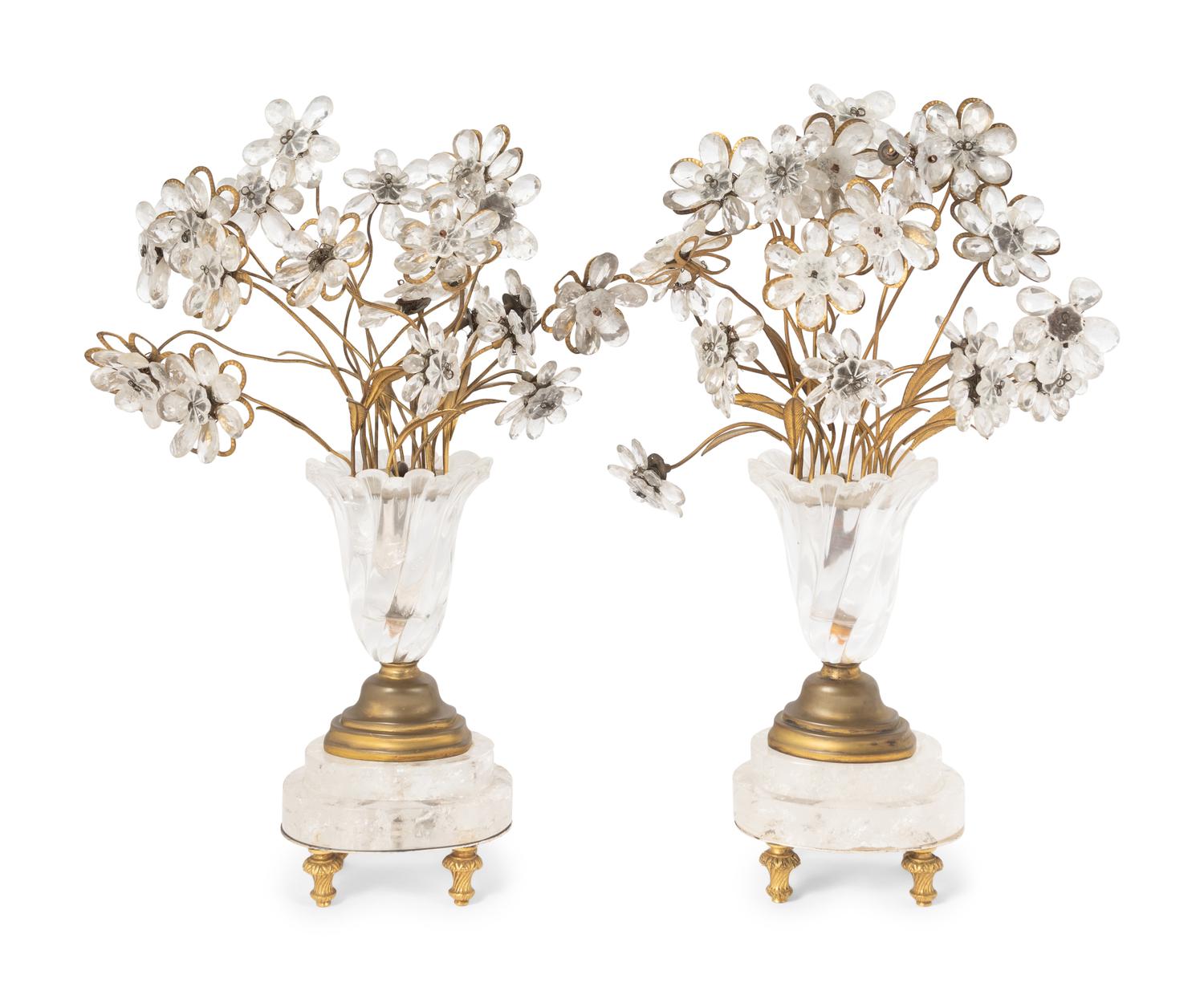 A Pair of Rock Crystal and Gilt Bronze Flowering Vases