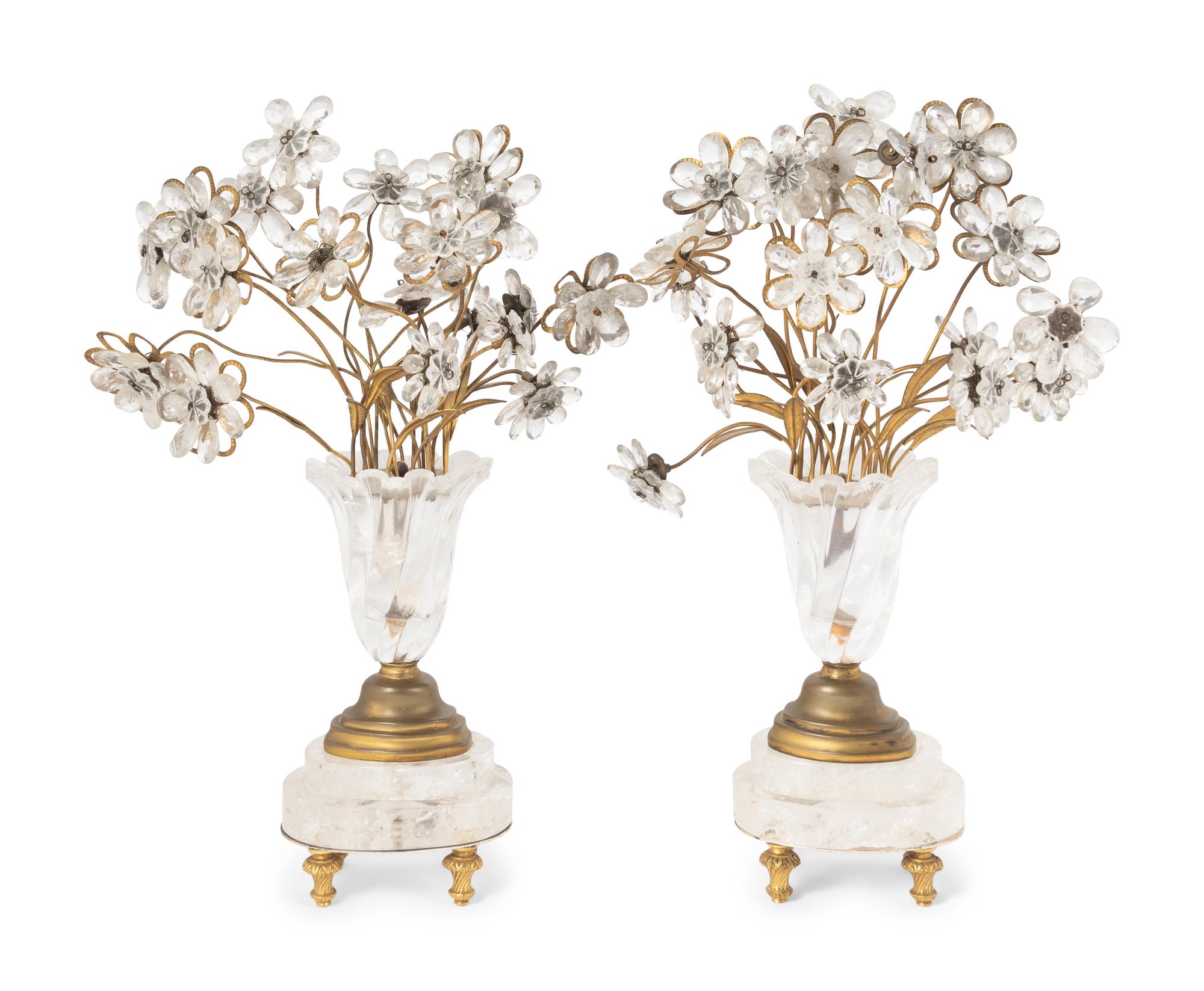 A Pair of Rock Crystal and Gilt Bronze Flowering Vases