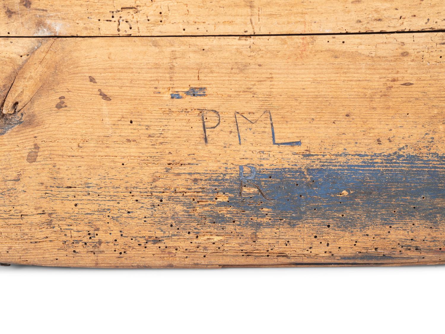 A Country Blue Painted Bentwood Locking Cover Bride's Box