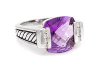 A Sterling Silver, Amethyst and Diamond 'Albion' Ring, David Yurman, 8.60 dwts.