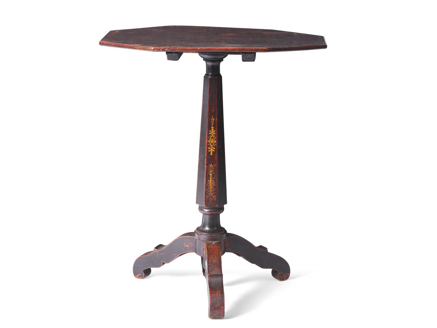 A Regency or Early Victorian Ebonized and Gilt-Decorated Candlestand