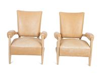A Pair of Leather and White Lacquer Armchairs — 20TH CENTURY