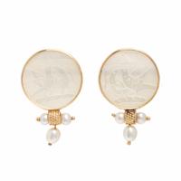 Donna Chambers, Chinese Mother-of-Pearl Gaming Counter and Yellow Gold Necklace and Earrings