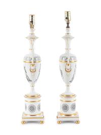 A Pair of Transfer Decorated Porcelain Lamps