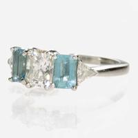 A Platinum and Aquamarine Ring with Tiffany Diamond 1.00 Carat Cut Cornered Rectangular Mixed Cut Diamond, Tiffany & Co.