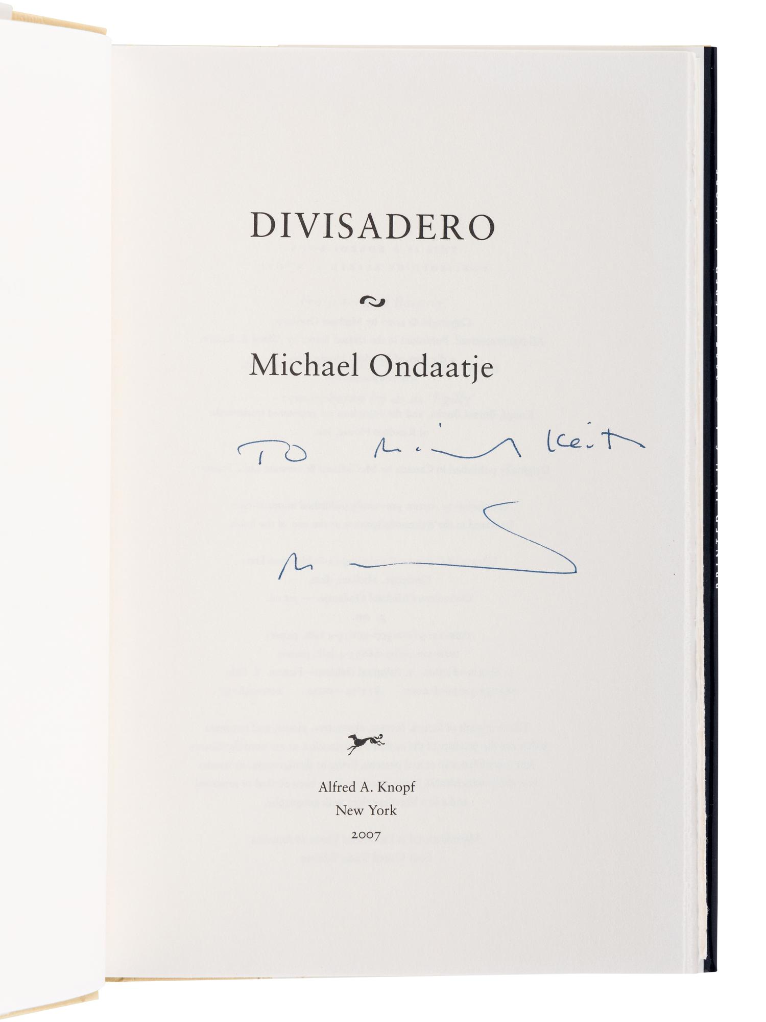ONDAATJE, Michael (b. 1943). A group of 5 works by Ondaatje, ALL SIGNED OR INSCRIBED BY ONDAATJE, comprising: