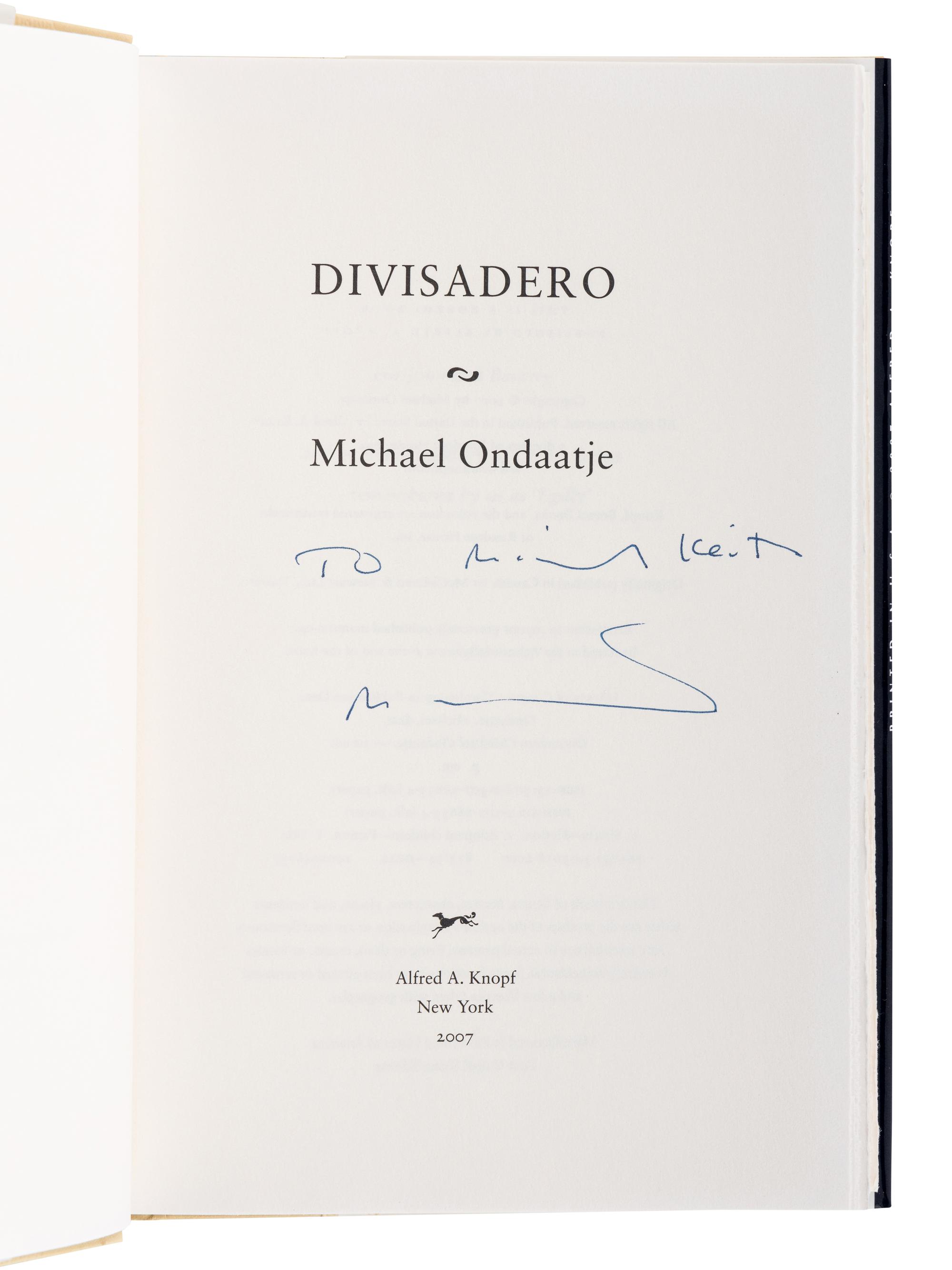 ONDAATJE, Michael (b. 1943). A group of 5 works by Ondaatje, ALL SIGNED OR INSCRIBED BY ONDAATJE, comprising: