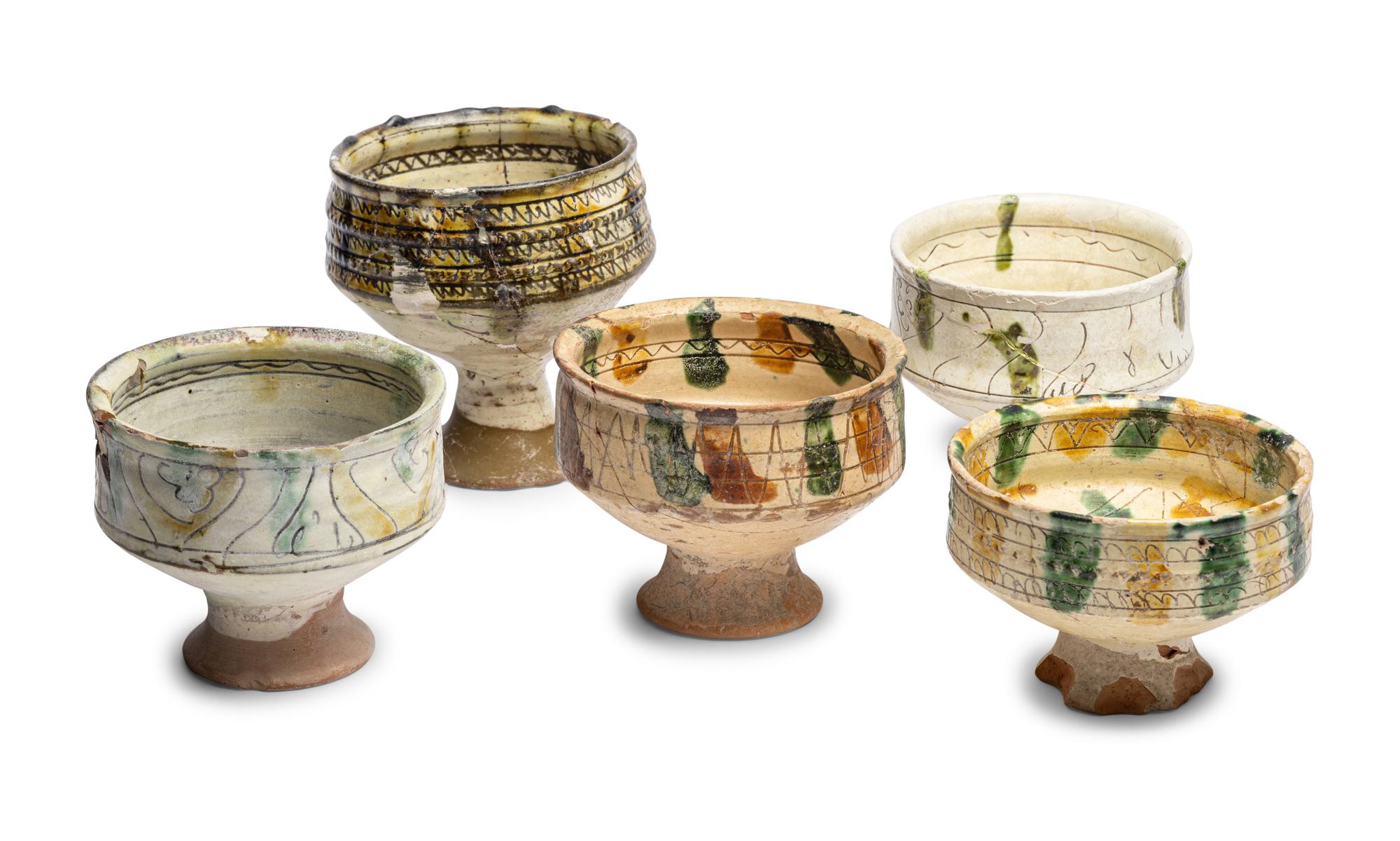 Five Medieval Cypriot Glazed Ceramic Bowls