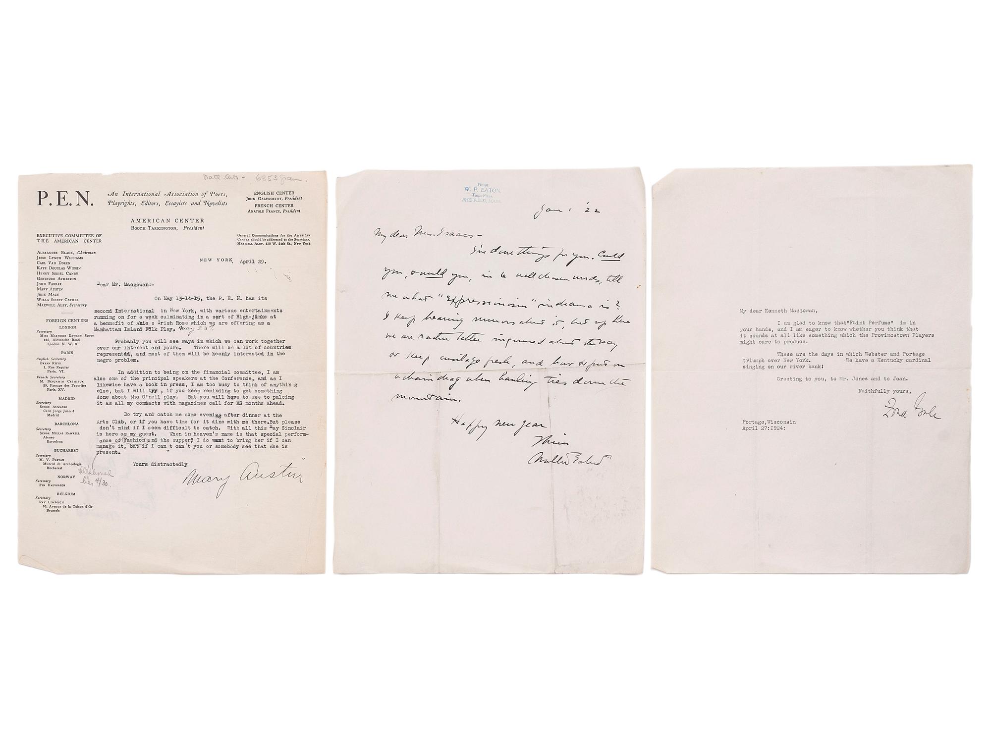[AUTHORS] -- [PUBLISHERS]. A group of 14 autographs, including Gilbert CANNAN (1884-1955) and Owen DAVIS (1874-1956).
