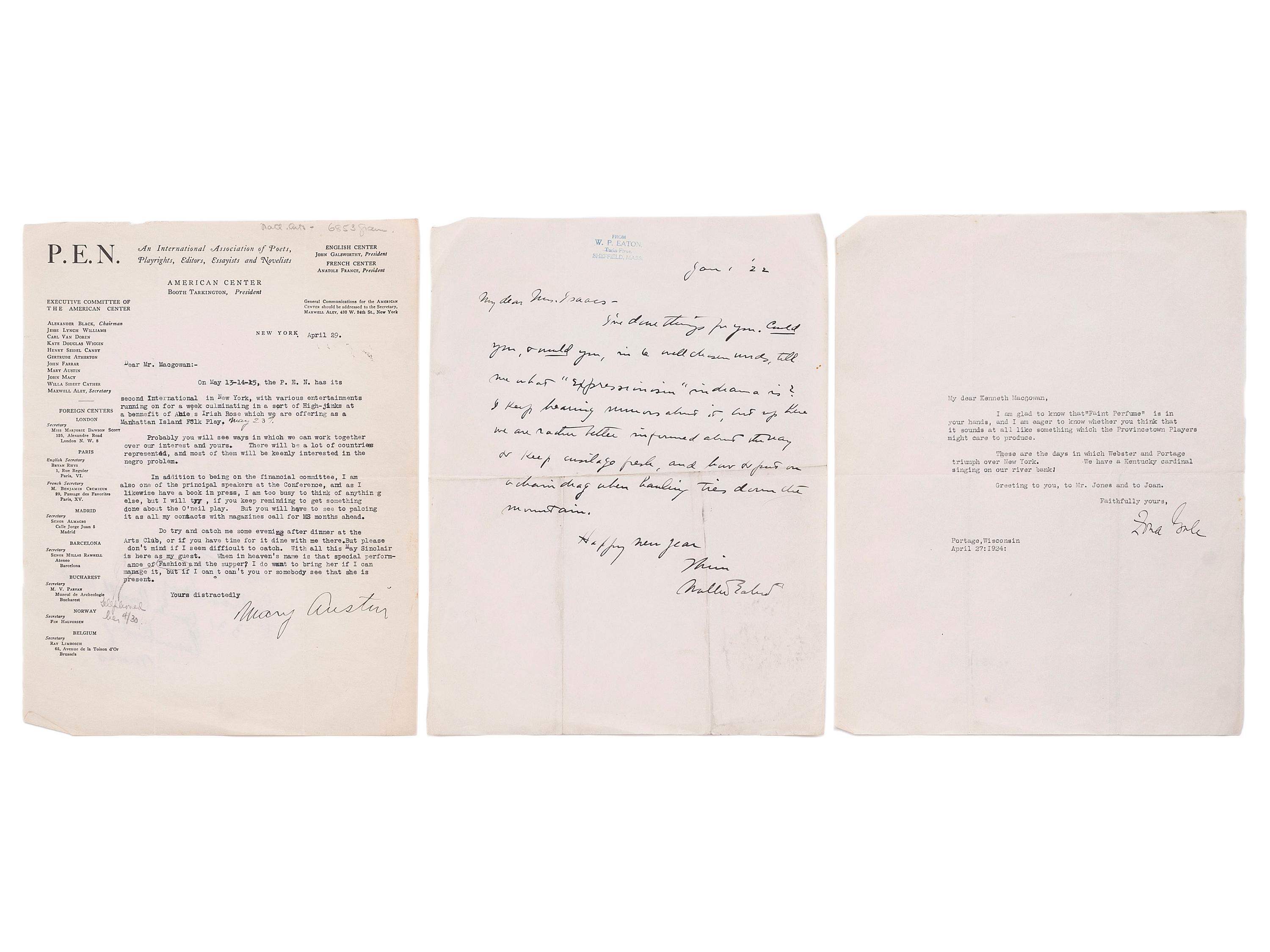 [AUTHORS] -- [PUBLISHERS]. A group of 14 autographs, including Gilbert CANNAN (1884-1955) and Owen DAVIS (1874-1956).